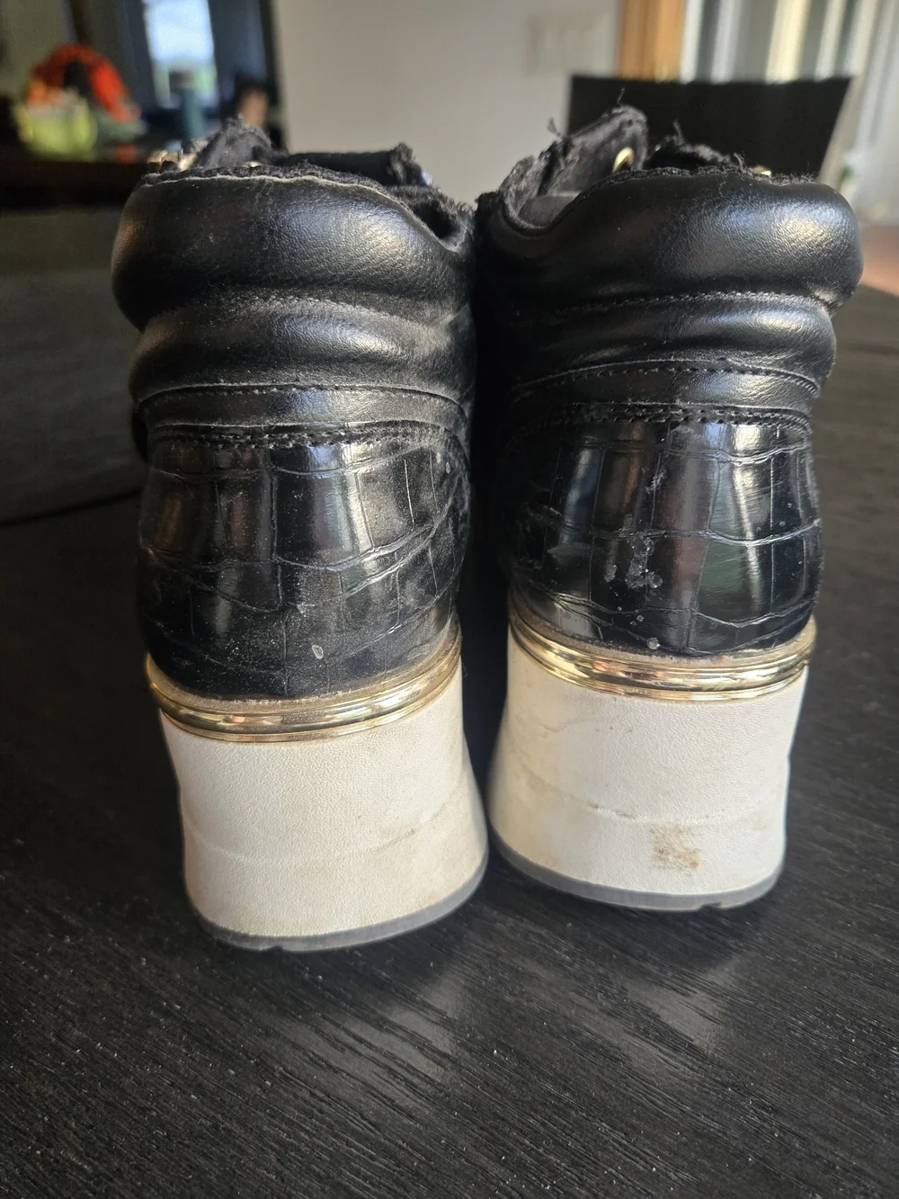 Aldo Size 9 Wedge Sneaker - Black with Gold Accents